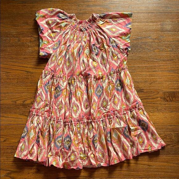Charina Sarte Pink, Gold, Purple and Cream Geometric Tiered Swing Dress - Picture 1 of 7